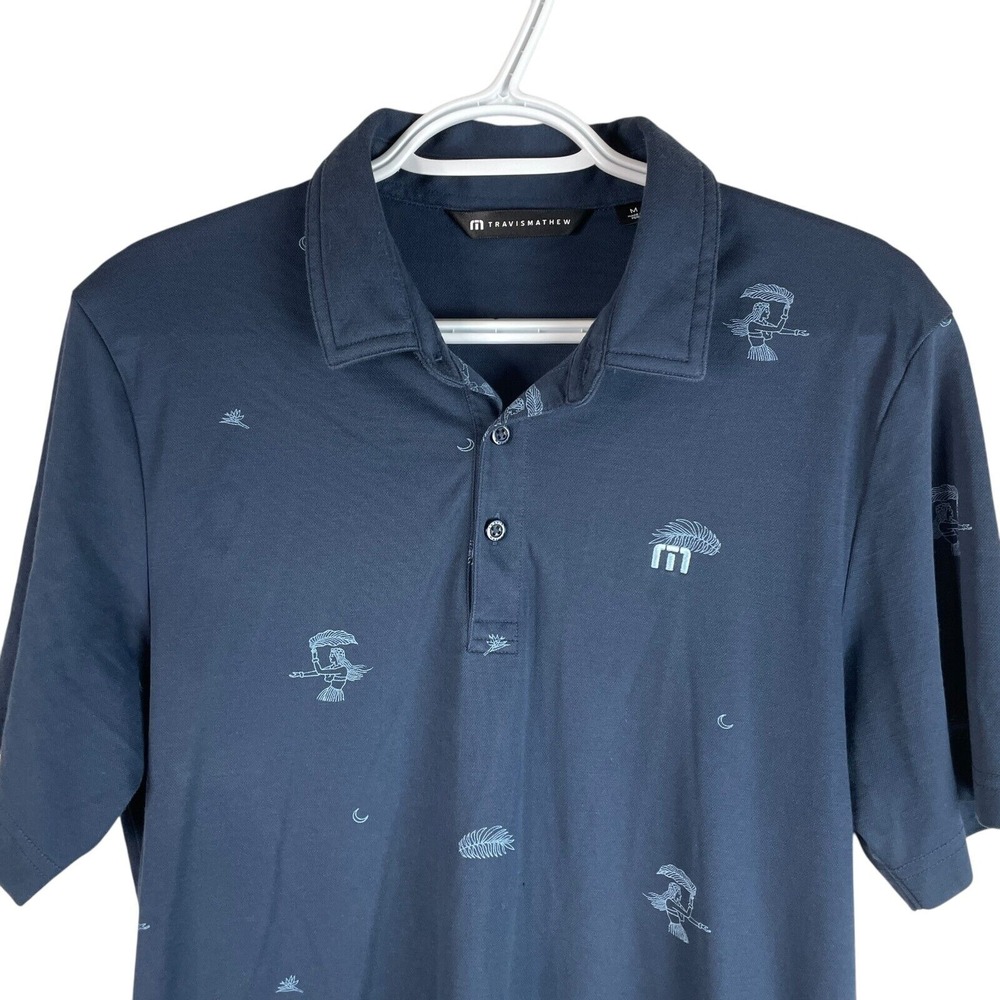 Travis Mathew Mens Beach Creature Polo Shirt Medium‎ Navy Blue Stretch